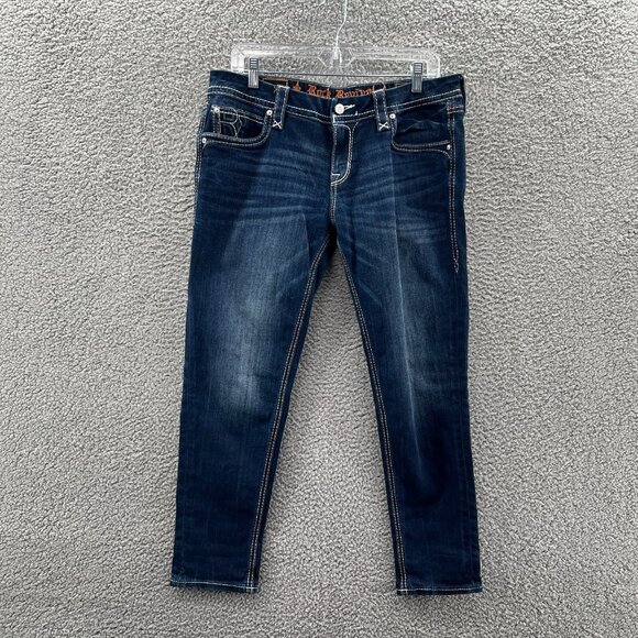 Rock Revival Martia Jeans Womens 31 Ankle Skinny Blue Stretch Denim Faux Button - Picture 1 of 12